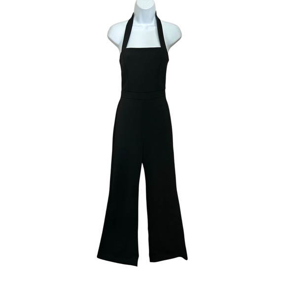 Soprano Black Halter Jumpsuit Sz S Wide Leg Pants Thick Stretch Romper Stretch - Picture 5 of 6